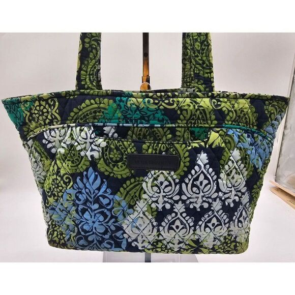 Vera Bradley Quilted Tote Bag - Blue & Green Paisley Pattern - Shoulder Straps - - Picture 7 of 8